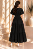 Black Brick Short Sleeve Tiered Midi Dress