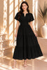 Black Brick Short Sleeve Tiered Midi Dress