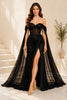 Black Corset Cape Slit Gown