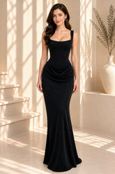 Black Corset Ruched Mermaid Evening Gown