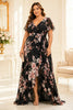 Black Floral Chiffon Plus Size Dress