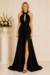 Black Halter Keyhole Gown