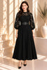 Black Lace Bodice Pleated Midi Dress