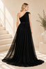 Black One Shoulder Cape Gown