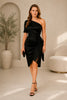 Black One Shoulder Draped Evening Dress
