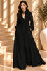 Black Pleated Button Front Wide Leg Maxi Dress