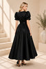 Black Puff Sleeve Belted Ball Gown