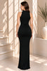 Black Ruched Tie Waist Mermaid Maxi Dress