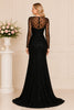 Black Sequin Illusion Sleeve Gown