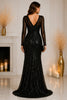 Black Sequin V Neck Evening Gown