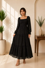 Black Smocked Tiered Maxi Dress
