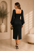 Black Square Neck Long Sleeve Dress