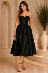 Black Strapless Corset Fit and Flare Dress