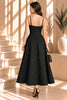 Black Textured Spaghetti Strap Midi Dress