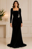 Black Velvet Column Evening Gown