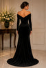 Black Velvet Off Shoulder High Slit Evening Gown