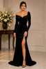 Black Velvet Off Shoulder High Slit Evening Gown