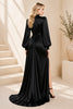 Black High Neck Satin Slit Gown