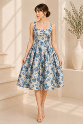 Blue Blossom Garden Midi Dress