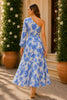 Blue Blossom One-Shoulder Midi Dress