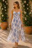 Blue Blossom Sweetheart Floral Midi Dress