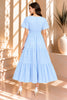 Blue Brick Short Sleeve Tiered Midi Dress