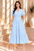 Blue Brick Short Sleeve Tiered Midi Dress