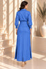 Blue Button Front Belted Shirt Maxi Dress