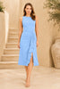 Blue Cascade Ruffle Midi Dress
