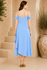 Blue Cold Shoulder Draped Midi Dress