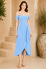 Blue Cold Shoulder Draped Midi Dress