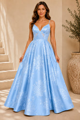 Blue Floral Ball Gown