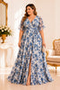 Blue Floral Chiffon Plus Size Maxi Dress