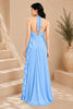 Blue Halter Ruffle Evening Gown