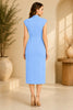 Blue High Neck Knot Waist Midi Dress