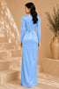 Blue Long Sleeve Satin Gown