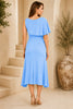 Blue One Shoulder Draped Midi Dress