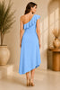 Blue One Shoulder Ruffle Midi Dress
