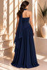 Blue Strapless Draped Cape Pleated Maxi Dress