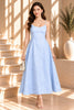 Blue Textured Spaghetti Strap Midi Dress