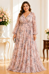 Blush Floral Long Sleeve Plus Size Maxi Dress