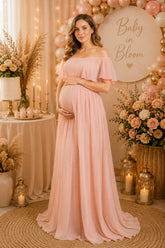 Blush Off Shoulder Flutter Sleeve Maternity Maxi Dress