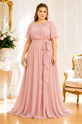 Blush Pink Chiffon Plus Size Maxi Dress