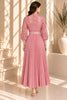 Blush Pink Lace Bodice Pleated Midi Dress
