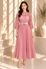 Blush Pink Lace Bodice Pleated Midi Dress