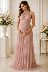 Blush Pleated Halter Maternity Gown