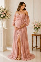 Burgundy Velvet Elegance Maternity Gown