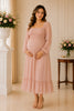 Blush Smocked Long Sleeve Ruffle Midi Dress