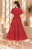 Brick Red Short Sleeve Tiered Midi Dress