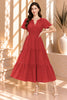 Brick Red Short Sleeve Tiered Midi Dress